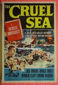 P446 CRUEL SEA one-sheet movie poster '53 Jack Hawkins, WWII!