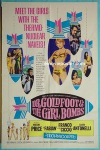 P523 DR GOLDFOOT & THE GIRL BOMBS one-sheet movie poster '66 AIP