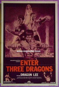 P573 DRAGON ON FIRE 1sh R80s Dragon Lee & Bolo Yeung kung-fu action, Enter Three Dragons!
