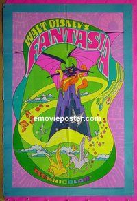 P607 FANTASIA one-sheet movie poster R70 wild psychedelic art!