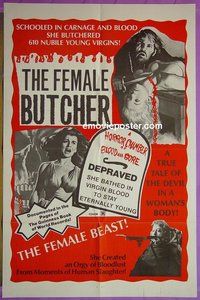 P627 FEMALE BUTCHER one-sheet movie poster '73 610 nubile virgins!