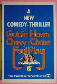 P679 FOUL PLAY advance teaser one-sheet movie poster '78 Goldie Hawn, Chase