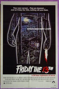 P690 FRIDAY THE 13th 1sh R80s great Alex Ebel art, slasher horror classic, 24 hours of terror!