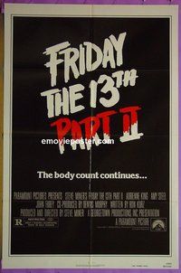 P691 FRIDAY THE 13th 2 advance teaser one-sheet movie poster '81 Jason!