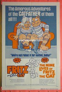 P695 FRITZ THE CAT/9 LIVES OF FRITZ THE CAT one-sheet movie poster '75