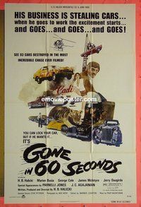 P757 GONE IN 60 SECONDS one-sheet movie poster '74 car theft!