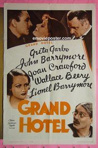P768 GRAND HOTEL one-sheet movie poster R62 Garbo, Barrymore