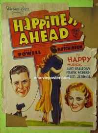 P805 HAPPINESS AHEAD Aust one-sheet movie poster '34 Dick Powell