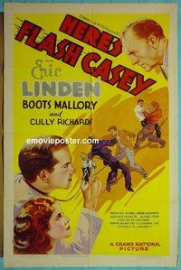 P828 HERE'S FLASH CASEY one-sheet movie poster '37 newspaper photographer!