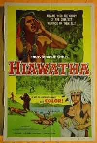 P829 HIAWATHA one-sheet movie poster '53 Native American Indians!