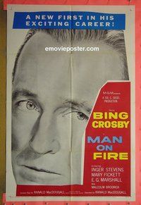 Q113 MAN ON FIRE one-sheet movie poster '57 Bing Crosby, Inger Stevens