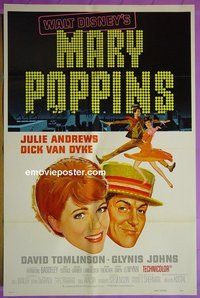 Q138 MARY POPPINS one-sheet movie poster R80 Julie Andrews, Disney