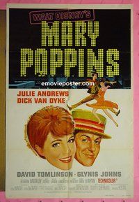 Q137 MARY POPPINS one-sheet movie poster R73 Julie Andrews, Disney