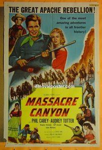 Q143 MASSACRE CANYON one-sheet movie poster '54 Phil Carey