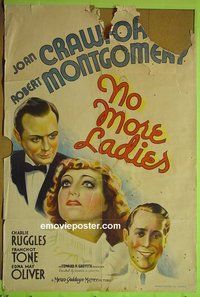 Q258 NO MORE LADIES Aust one-sheet movie poster '35 Joan Crawford