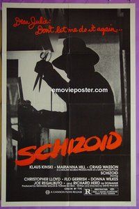 Q523 SCHIZOID one-sheet movie poster '80 Kinski, Hill