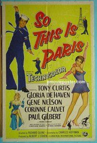 Q602 SO THIS IS PARIS one-sheet movie poster '54 Tony Curtis