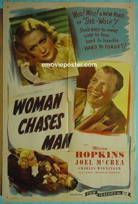 Q887 WOMAN CHASES MAN one-sheet movie poster R46 Hopkins, McCrea
