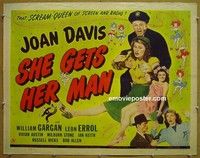R830 SHE GETS HER MAN half-sheet '45 Joan Davis