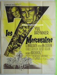 T076 MAGNIFICENT SEVEN French 1p 1961 Yul Brynner, Steve McQueen, John Sturges' 7 Samurai western!