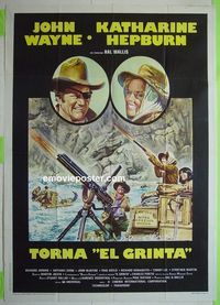 T019 ROOSTER COGBURN Italian one-panel movie poster '75 John Wayne, Hepburn