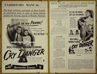 U128 CRY DANGER movie pressbook '51 Dick Powell, film noir!