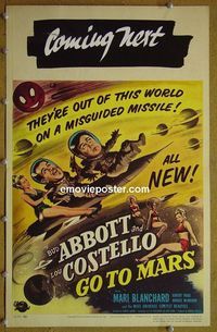 T113 ABBOTT & COSTELLO GO TO MARS window card movie poster '53 Bud & Lou!