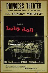 T123 BABY DOLL window card movie poster '57 Carrol Baker, sex classic!