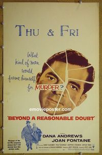 T127 BEYOND A REASONABLE DOUBT window card movie poster '56 Fritz Lang