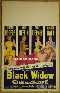 T132 BLACK WIDOW  window card movie poster '54 Ginger Rogers, Gene Tierney