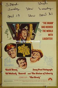 T137 BRAIN  window card movie poster '69 David Niven, Jean Paul Belmondo