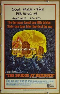 T139 BRIDGE AT REMAGEN window card movie poster '69 George Segal, Vaughn