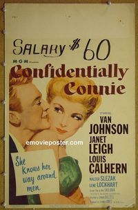 T148 CONFIDENTIALLY CONNIE window card movie poster '53 Janet Leigh, Calhern