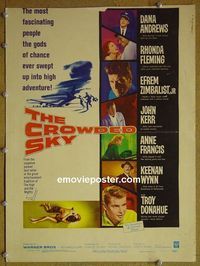 T153 CROWDED SKY window card movie poster '60 Dana Andrews, Rhonda Fleming