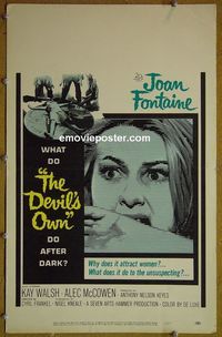 T160 DEVIL'S OWN window card movie poster '67 Hammer, Joan Fontaine