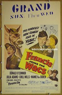 T176 FRANCIS JOINS THE WACS window card movie poster '54 Donald O'Connor