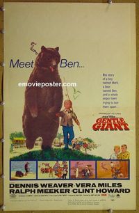 T179 GENTLE GIANT window card movie poster '67 Dennis Weaver, Vera Miles