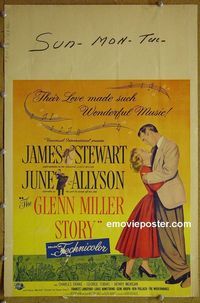 T183 GLENN MILLER STORY window card movie poster '54 James Stewart, Allyson