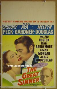 T188 GREAT SINNER window card movie poster '49 gambling Gregory Peck!