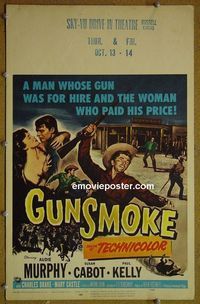 T191 GUNSMOKE  window card movie poster '54 Audie Murphy, Susan Cabot