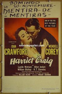 T196 HARRIET CRAIG window card movie poster '50 Joan Crawford, Wendell Corey