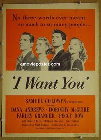 T207 I WANT YOU window card movie poster '51 Dana Andrews, Dorothy McGuire