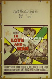 T209 IN LOVE & WAR window card movie poster '58 Robert Wagner, Dana Wynter