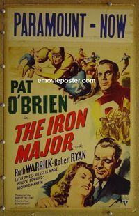 T213 IRON MAJOR window card movie poster '43 Pat O'Brien, football!