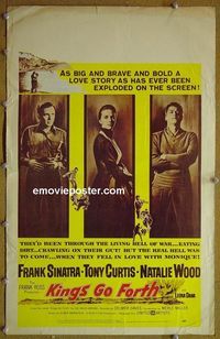 T220 KINGS GO FORTH window card movie poster '58 Frank Sinatra, Tony Curtis