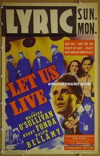 T226 LET US LIVE window card movie poster '39 Henry Fonda,O'Sullivan