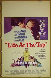 T231 LIFE AT THE TOP window card movie poster '66 Laurence Harvey, Simmons