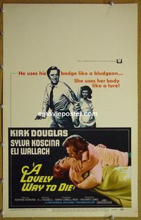 T236 LOVELY WAY TO DIE window card movie poster '68 Kirk Douglas, Koscina