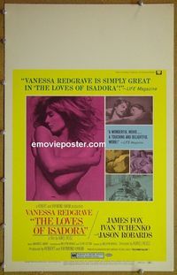 T237 LOVES OF ISADORA window card movie poster '69 Vanessa Redgrave