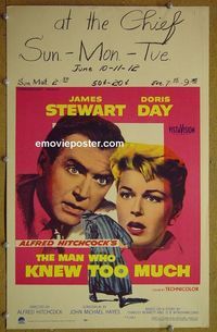 T243 MAN WHO KNEW TOO MUCH  window card movie poster '56 Stewart